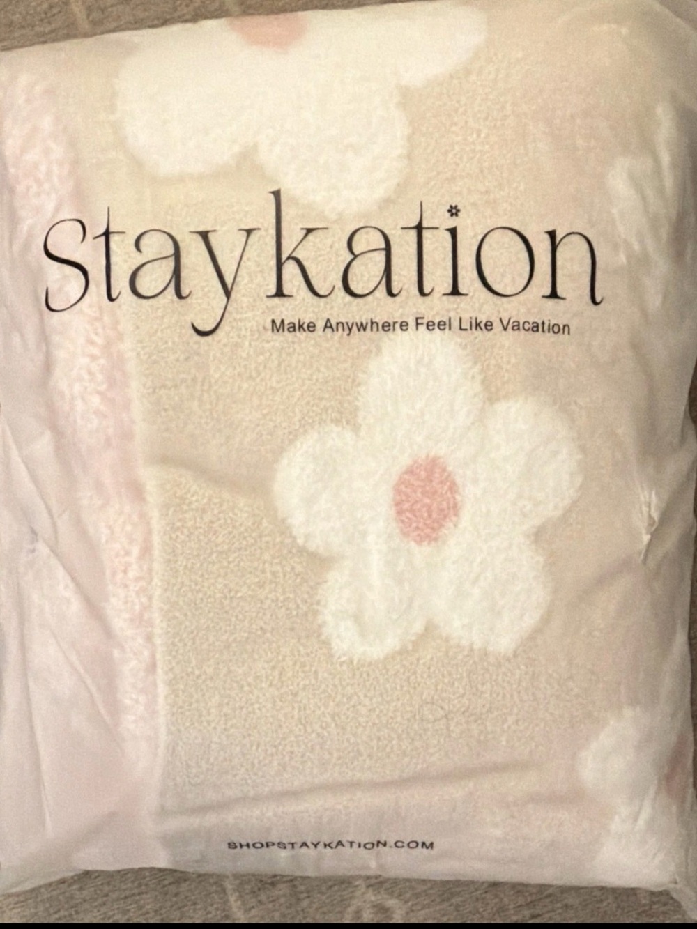 Staykation Plush Floral Throw Blanket - Cream with Pink Accents
